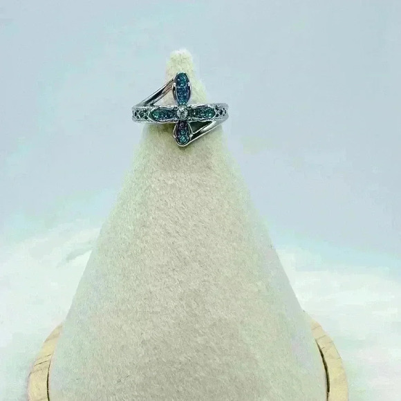 Blue Rhinestone Cross Ring Size 7 - Picture 1 of 6